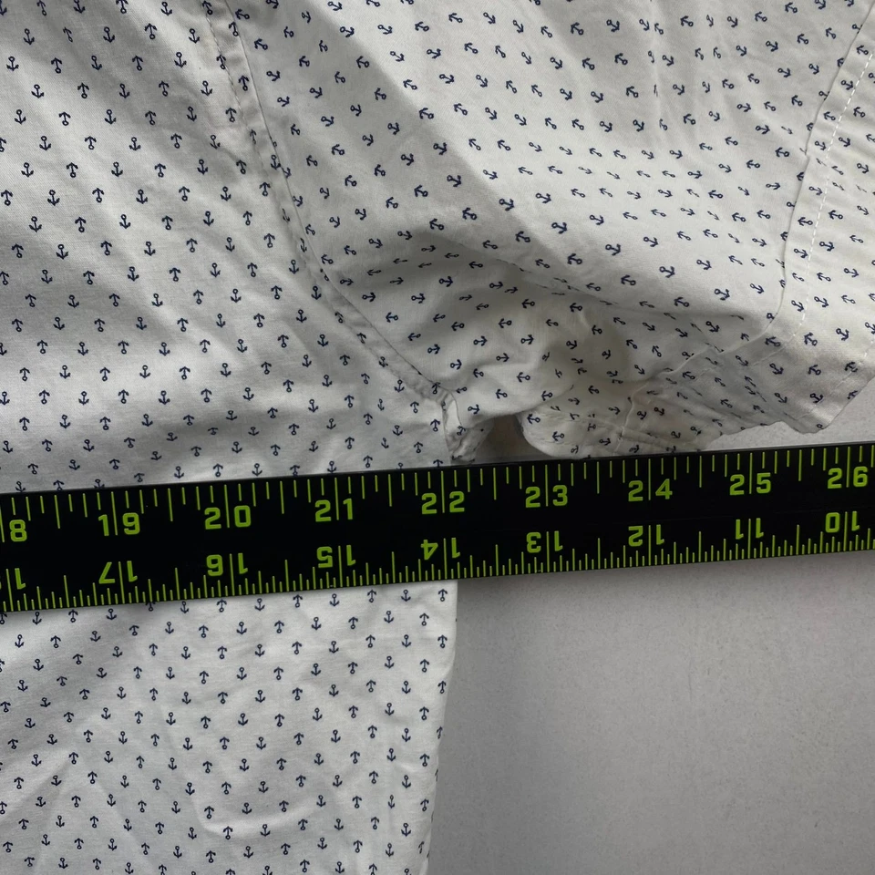 Camisa Michael Brandon Para Hombres Mediana Calce Ajustado Manga Corta Blanca y Azul Marino Anchor Pri Foto 4 de 4