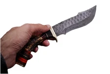 Damascus Steel Fixed Blade Knife Stag Handle