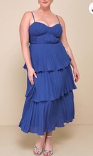 LULUS Cascading Crush Cobalt Blue Tiered Bustier Midi Dress Size XL NEW