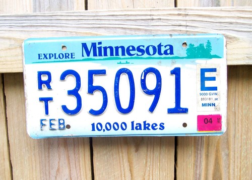 EXPIRED EXPLORE MINNESOTA MINN 2004 04 License Plate RT 35091 E TAG METAL