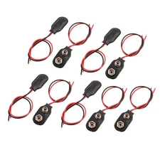 9pcs 9V Block Battery Clips Leather Buckle I-type Connectors Wire Lead 15cm Long