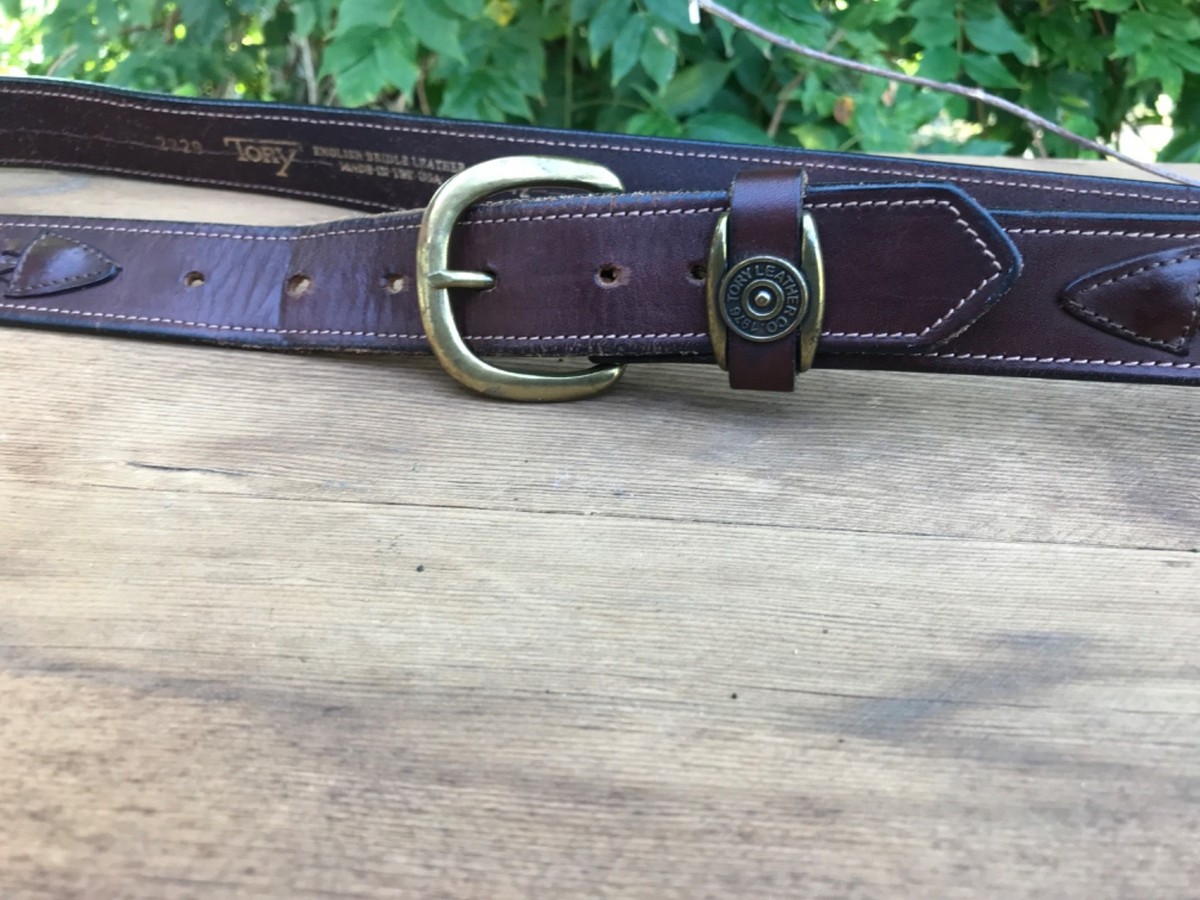 Vtg Tory English Bridle Leather Belt , Brass Buckle made in 