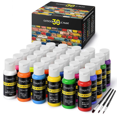 Magicfly Outdoor Acrylic Paint, Set of 30 Colors/Tubes (60 Ml, 2 Oz.) with Stora