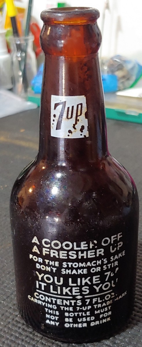 Vintage Squat AMBER 7UP COLA Soda BOTTLE 7 Oz ACL Nashville Tenn