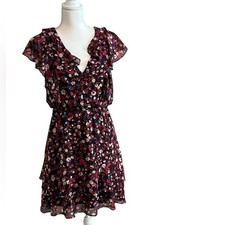 NWT $108 BCBG Generation Floral Ruffle Mini Dress Black Multi Size 6 Feminine