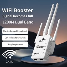 1200Mbps WiFi Extender Booster 2.4G 5G Dual Band WiFi Repeater 4Antennas US Plug