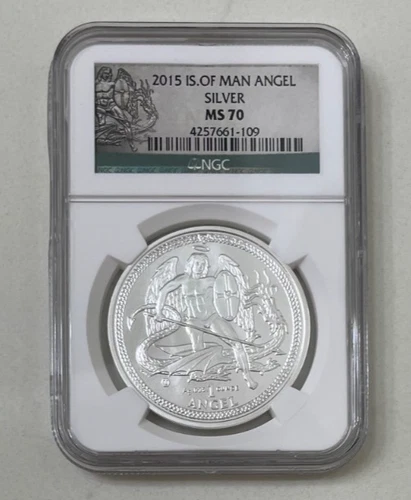 2015 Isle of Man Angel NGC MS 70 silver 1 oz coin
