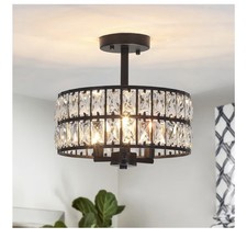 ASUAQI Semi Flush Mount Modern Crystal Chandelier Ceiling Light, Black Tone