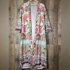 Zara XS Floral Long Kimono Robe Open Front Po...