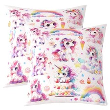 Unicorn Set of 2 Pillow Cover 16x16 Inch Cute Unicorns Rainbow Cushion Case f...