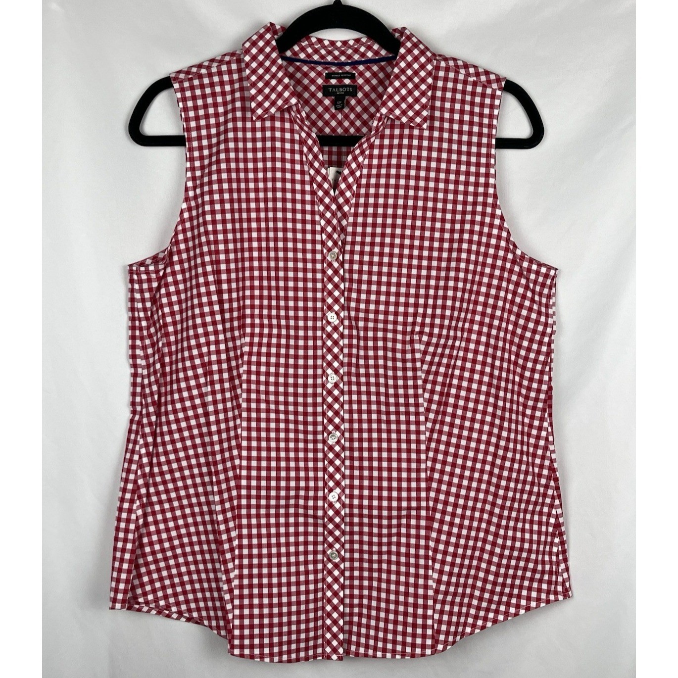 Talbots NWT Red White Gingham Sleeveless Shirt Wrinkle Resistant 12P (Oversized)