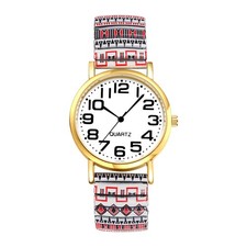 Womens Bohemian Boho Hippie Elastic Wristwatch Large Numerals Easy to Read Watch