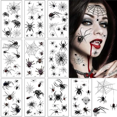 SUNYOVIME Spinnen Tattoo Halloween,10 Blatt Tattoos Halloween Gesicht,Realistisch
