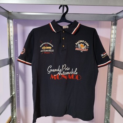 Vntge Monaco Formula 1 Polo Shirt L Black Grand Prix Motor Sport All Embroidered
