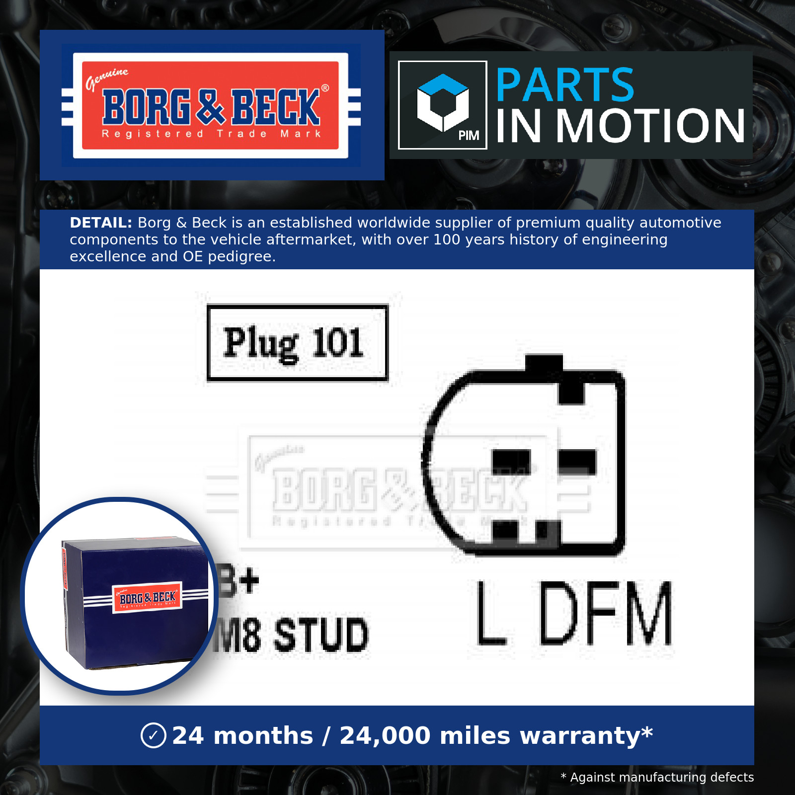 Alternator BBA2401 Borg & Beck 03D903025D 03D903025H 03D903025DX 03D903025HX New