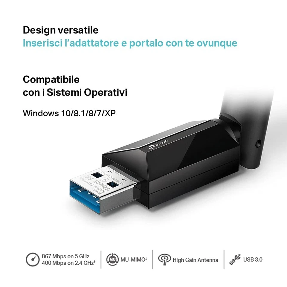 TP-Link Archer T3U Plus Chiavetta WiFi AC1300Mbps, Alto Guadagno, Wireless Dual  - Immagine 4 di 4