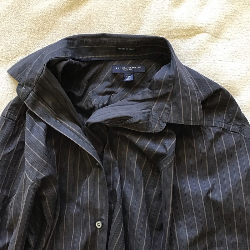 Banana Republic Men's Black Gray Striped Dress Shirt 16-34/35 French Cuff Cotton