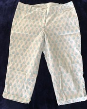 Talbots Women’s White Size 18W, Aqua Paisley CAPRI PANTS Perfect Skimmer JO3069