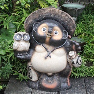 Shigaraki Ware Tanuki Statue No.30, Old Shigaraki Style, Holding Owl