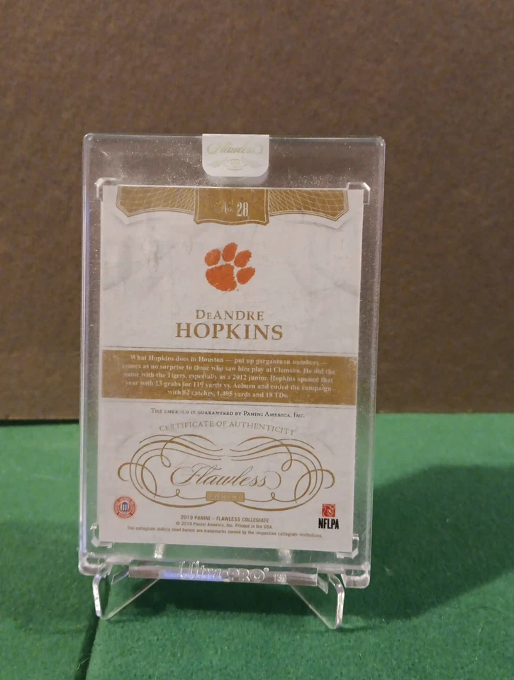 2019 Panini Flawless Collegiate Deandre Hopkins #28 EMERALD 5/5 Encased Clemson - Image 3 of 4