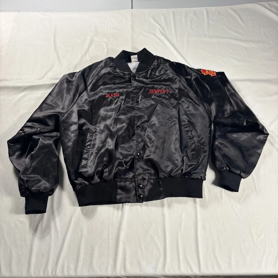 Chaqueta de satén vintage USMC Marines para hombre grande negra Foto 2 de 4