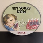 VINTAGE COCA COLA SODA GET YOUR DRINK GASOLINE OIL PORCELAIN SIGN
