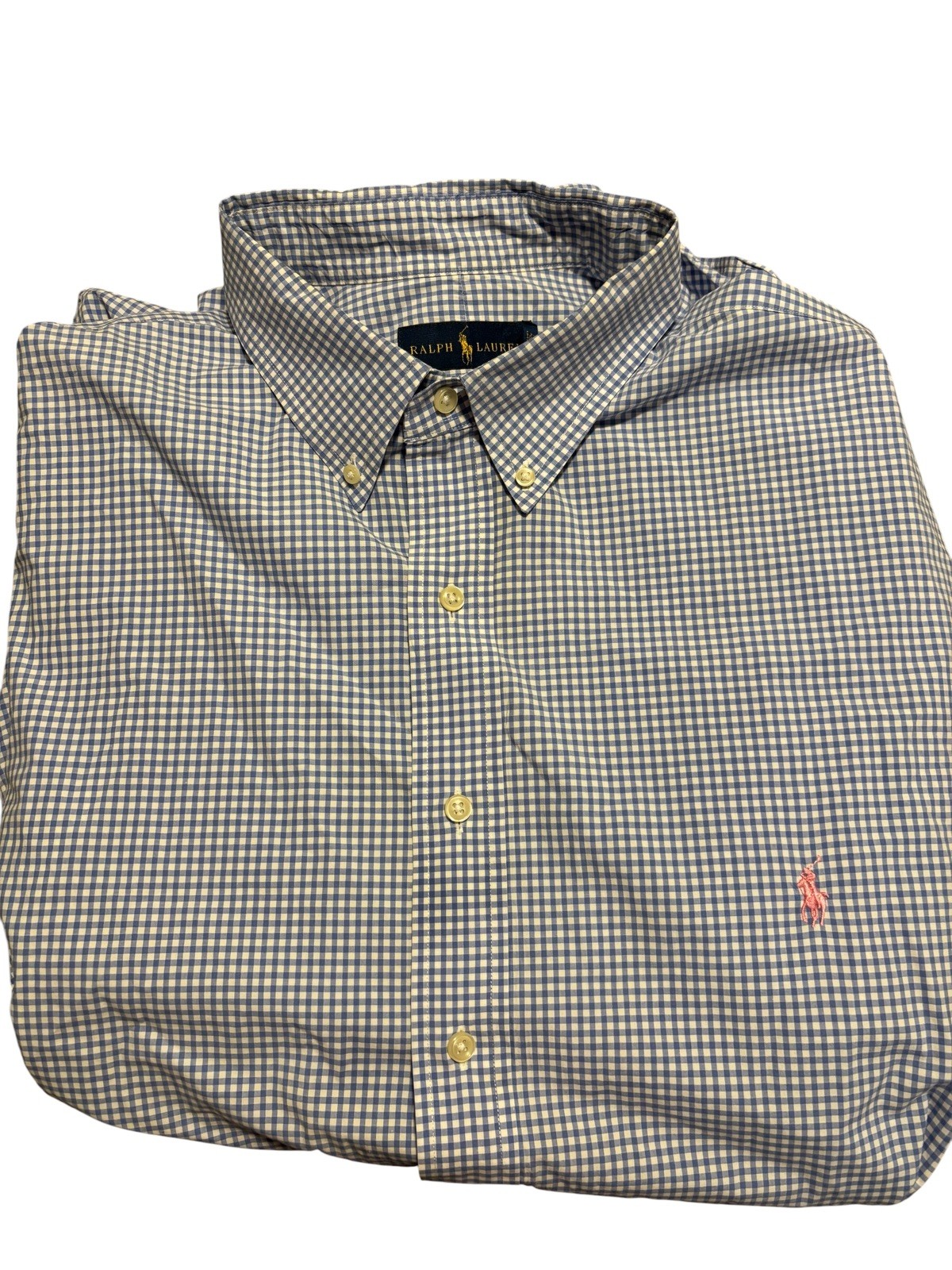Ralph Lauren Classic Button-Up Shirt 2XLT Tall Blue/White Check w Pink Pony