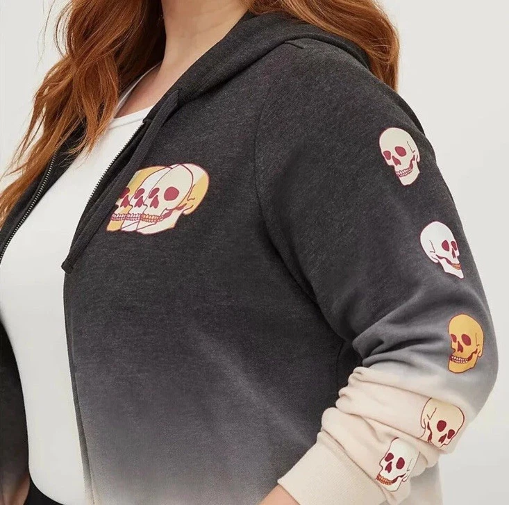 Túnica tórrida cremallera sudadera con capucha acogedora polar calaveras teñido negro tórrido talla 00 10/12 Foto 4 de 4