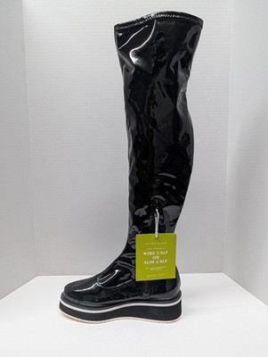Gianni Bini Marfisa Patent Platform Over The Knees Black Boots size 6