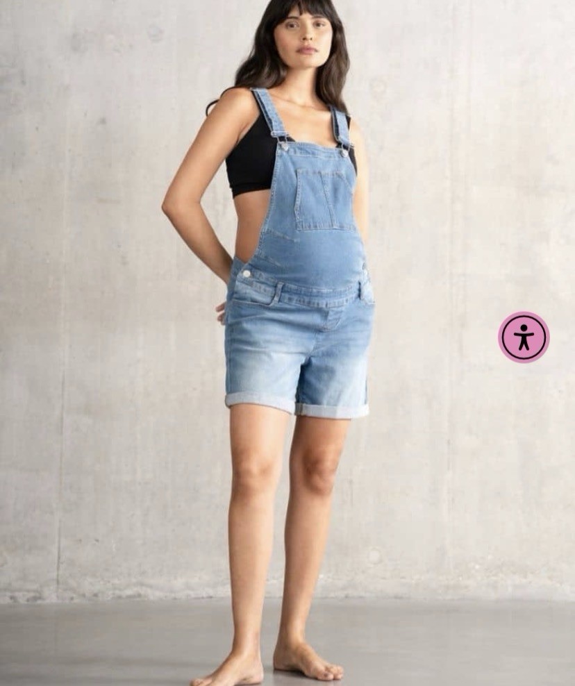 Seraphine Maternity Dungaree Short Size UK 8 Denim Stretch Light blue Bnwt