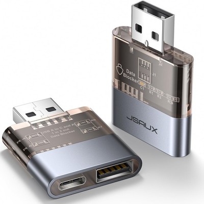 JSAUX USB Data Blocker(2-Pack), Transparent 2-in-1 A 2 Pack(2-in-1), Grey 