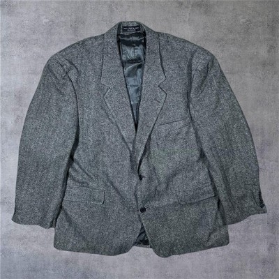 Vintage Gianfranco Ruffini Grau Fischgrät Tweed Kamelhaar Mischung Blazer S-44
