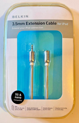 NEW Belkin 3.5mm iPod Extension Cable 4G, 3G, mini, photo, shuffle, 5G and nano
