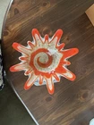 Vintage Murano 11” Glass Candy Dish Orange And Gold