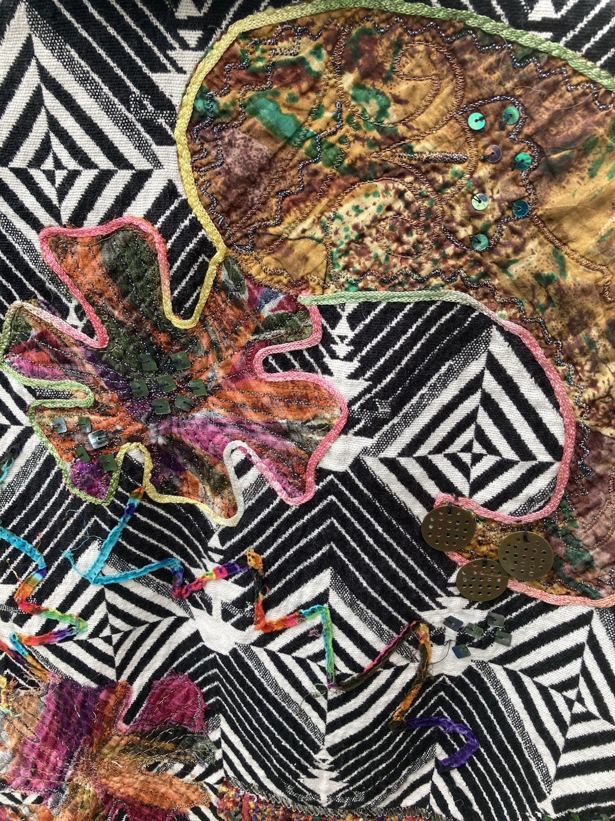 Chico's Boho silk appliqué Patchwork Sequins Open… - image 6