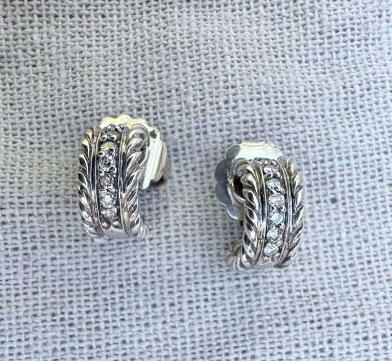REDUCED!!  Beautiful David Yurman Diamond Huggies In Sterling Silver