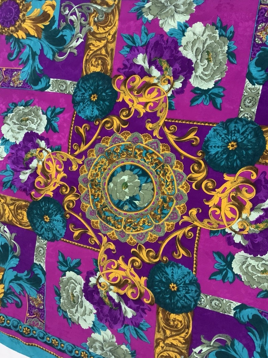 GUCCI Blue Silk Vintage Scarf. 36/34 In Flowers , Baroque Print M
