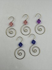 Goldtone Metal w Colored Bead 2 1/2" Twisted Hook Ornament Hangers - Lot of 5