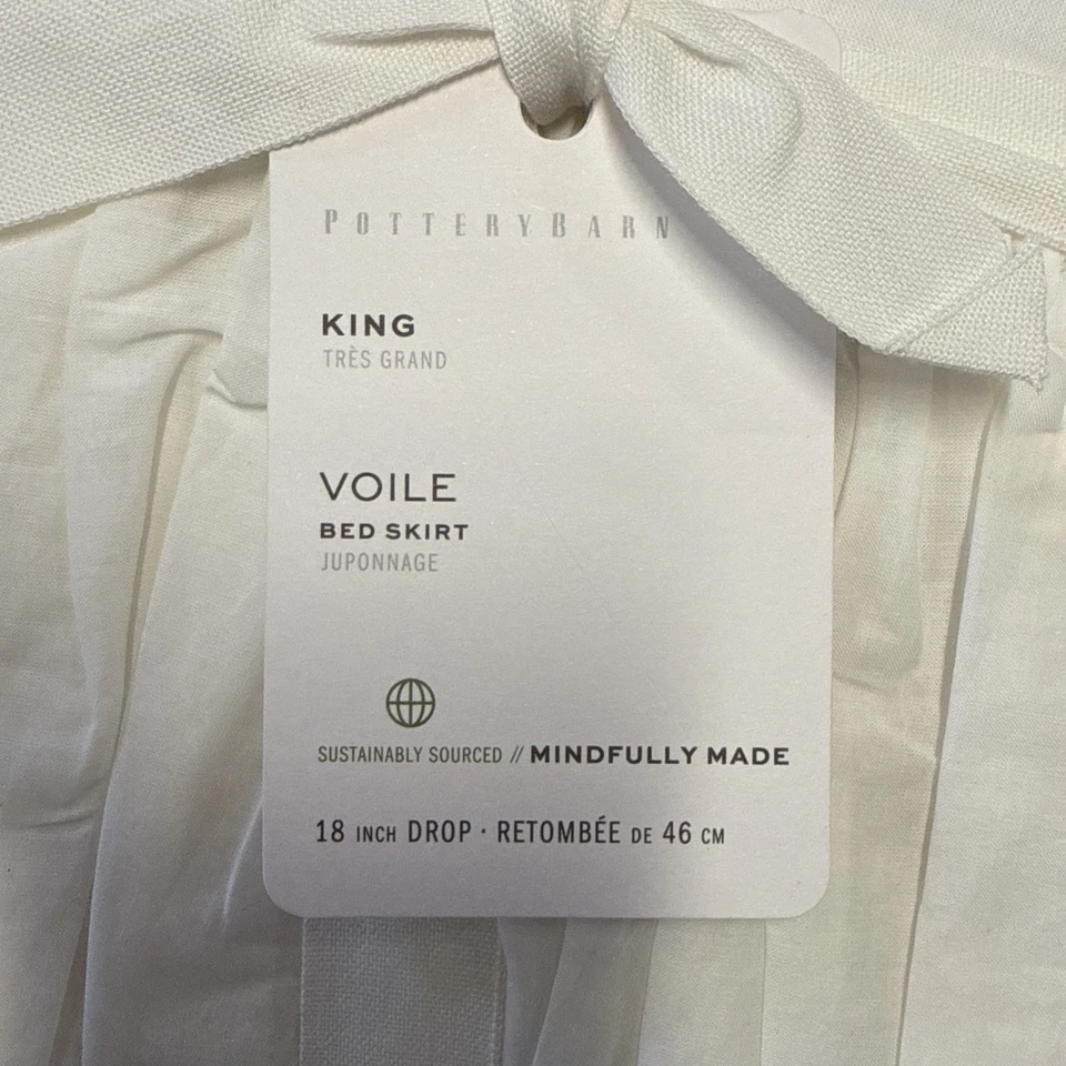Saia de cama Pottery Barn Voile algodão KING 18” gota branca nova com etiquetas - Imagem 3 de 4