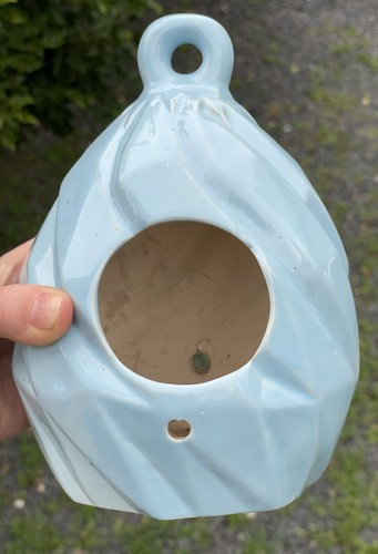 Vintage Vogelhaus blau glasiert Keramik Art Deco moderner Stil Gartendeko - Bild 10 von 12