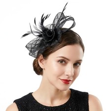 Sucrain Fascinators Hats for Women,Flower Mesh Feathers Headband Hair Clip