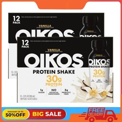 Oikos Protein Shake, Shelf Stable, Vanilla, 30g Protein, 12 fl oz, 24 Ct  Bottle