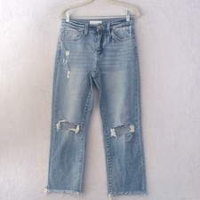 Vervet Womens High Rise Distressed Raw Hem Relaxed Cropped Jeans Waist 27