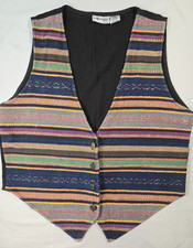 VTG Jane Ashley Striped Tapestry Vest Sz L Southwestern Cowgirl Western Hippie