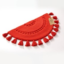 Boho Bathroom Rugs - Half Circle Cotton Mat with Crochet Insert and Tassels -...