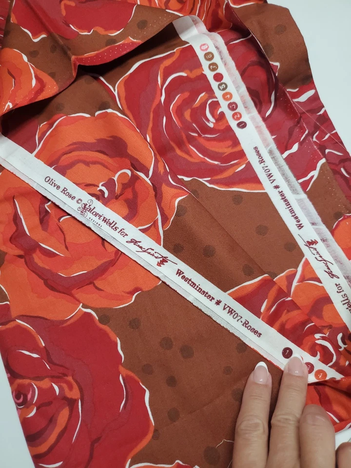 Valori Wells Fabric Olive Rose Brown Red Floral Westminister Sew Quilt ONE YARD  - Image 2 of 2