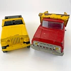 Vintage Tonka Truck Lot Yellow Jeepster Convertible & Red/Yellow Dump Truck