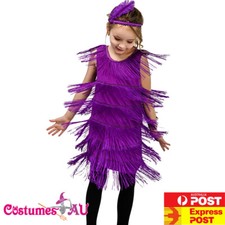 Girls 20s Gatsby Costume 1920s Child Kids Purple Flapper Charleston Fancy Dress