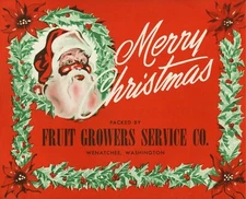 Merry Christmas Brand Apple Label - Fruit Growers Service - Red - Christmas Box