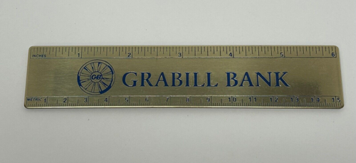 Vintage Grabill Bank 6" Gold Tone Metal Ruler Fort Wayne Indiana 1990's